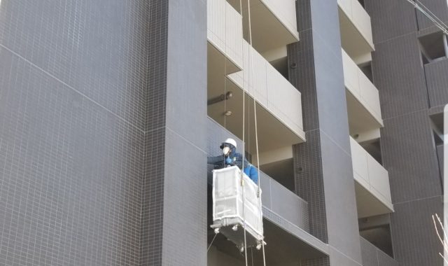 高層マンション　外壁タイル補修ｸﾘｰﾆﾝｸﾞ工事